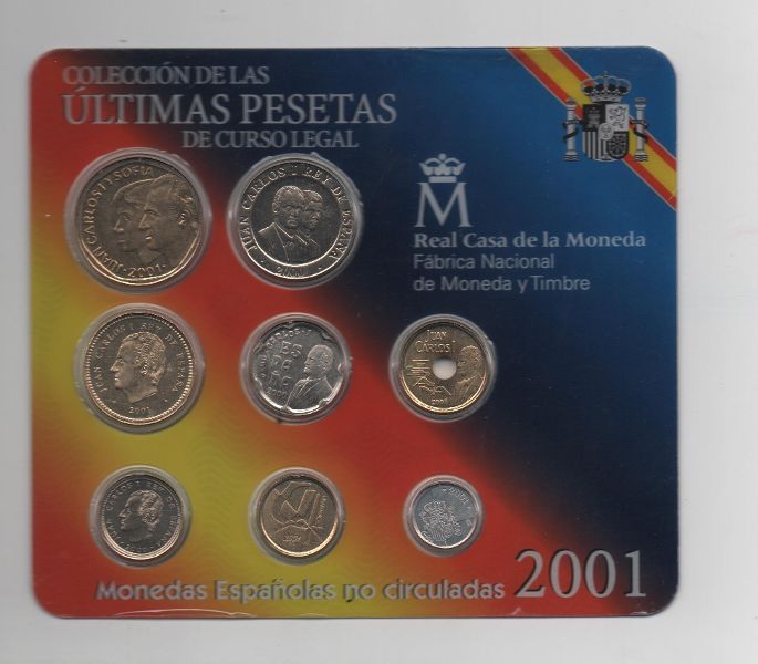 ESPAÑA CARTERA OFICIAL DE PESETAS J. CARLOS I DEL AÑO 2001